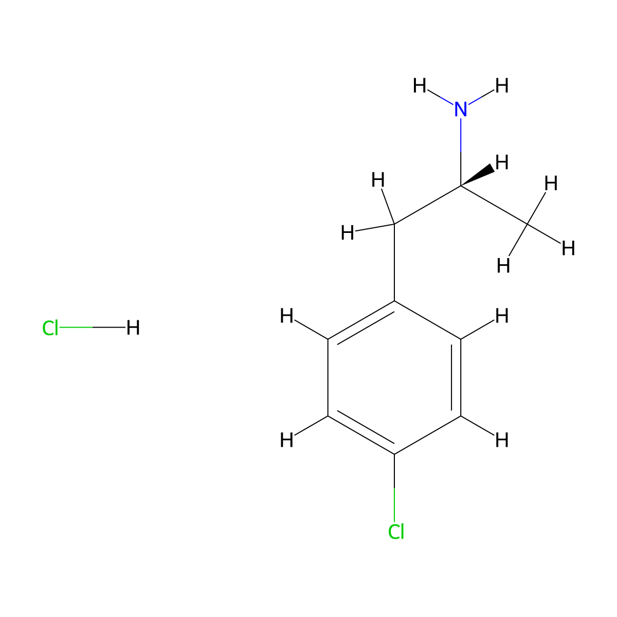 p-Chloroamphetamine hydrochloride, (R)- molecular structure, CAS 16064-31-6