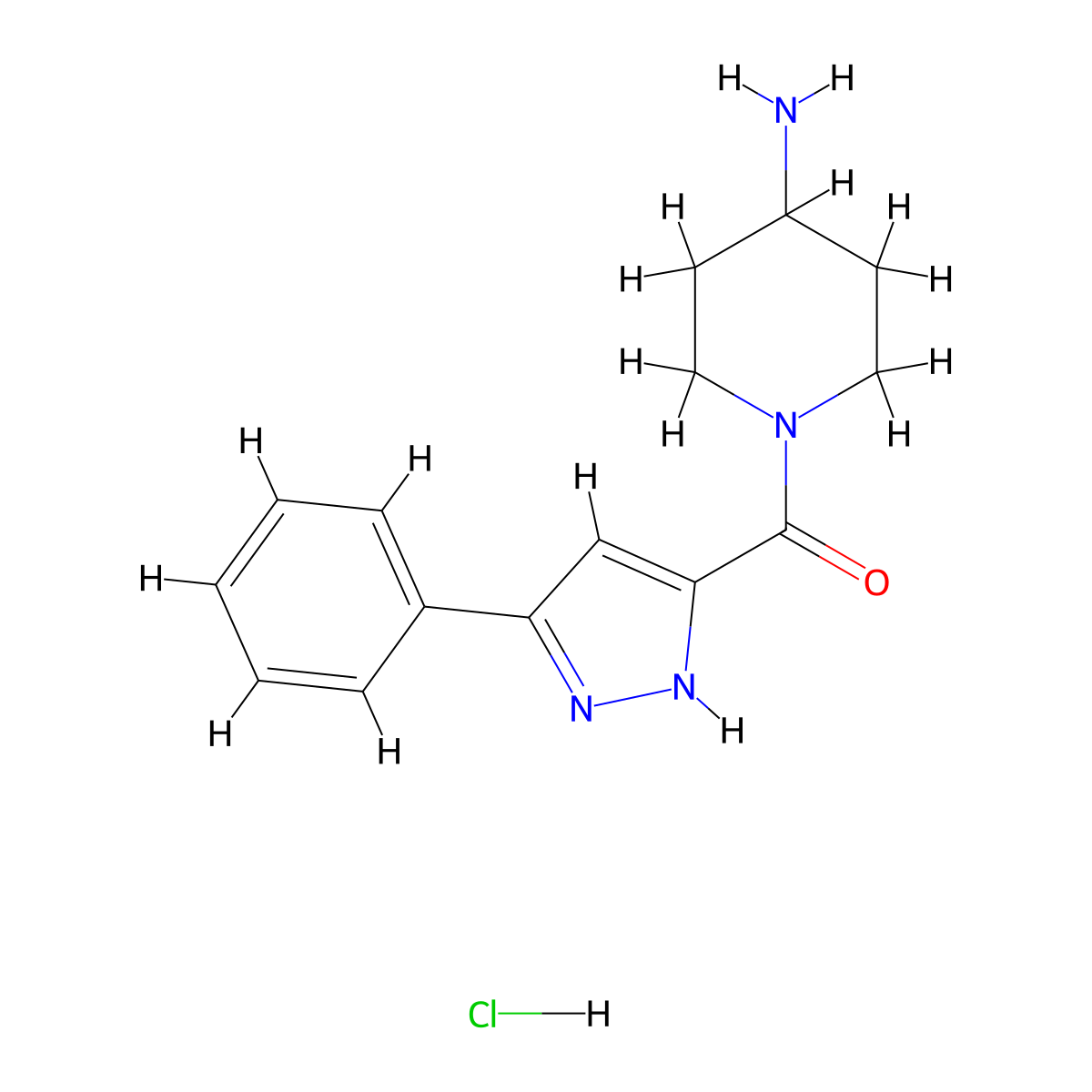 (4-Aminopiperidin-1-yl)(5-phenyl-1H-pyrazol-3-yl)methanone hydrochloride molecular structure, CAS 1606895-69-5