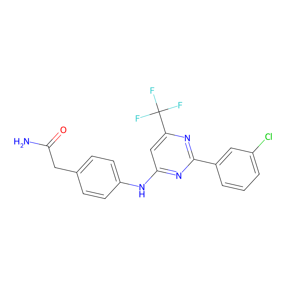 Benzeneacetamide, 4-((2-(3-chlorophenyl)-6-(trifluoromethyl)-4-pyrimidinyl)amino)- molecular structure, CAS 1606975-12-5