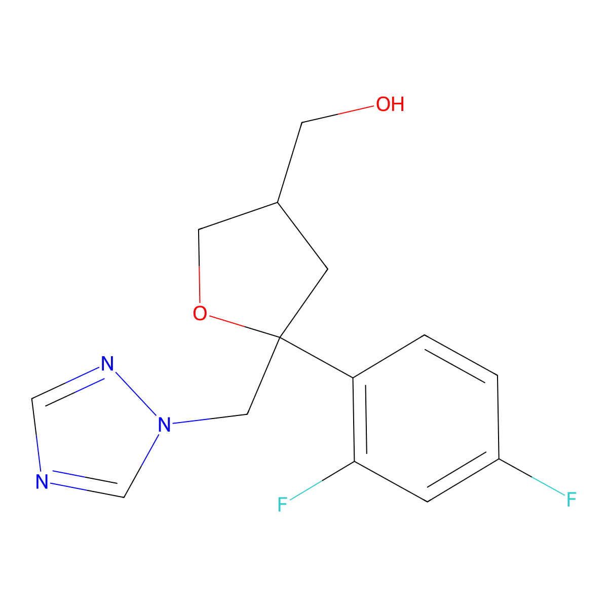 2,5-Anhydro-1,3,4-trideoxy-2-C-(2,4-difluorophenyl)-4-(hydroxymethyl)-1-(1H-1,2,4-triazol-1-yl)-D-threo-pentitol molecular structure, CAS 160709-02-4