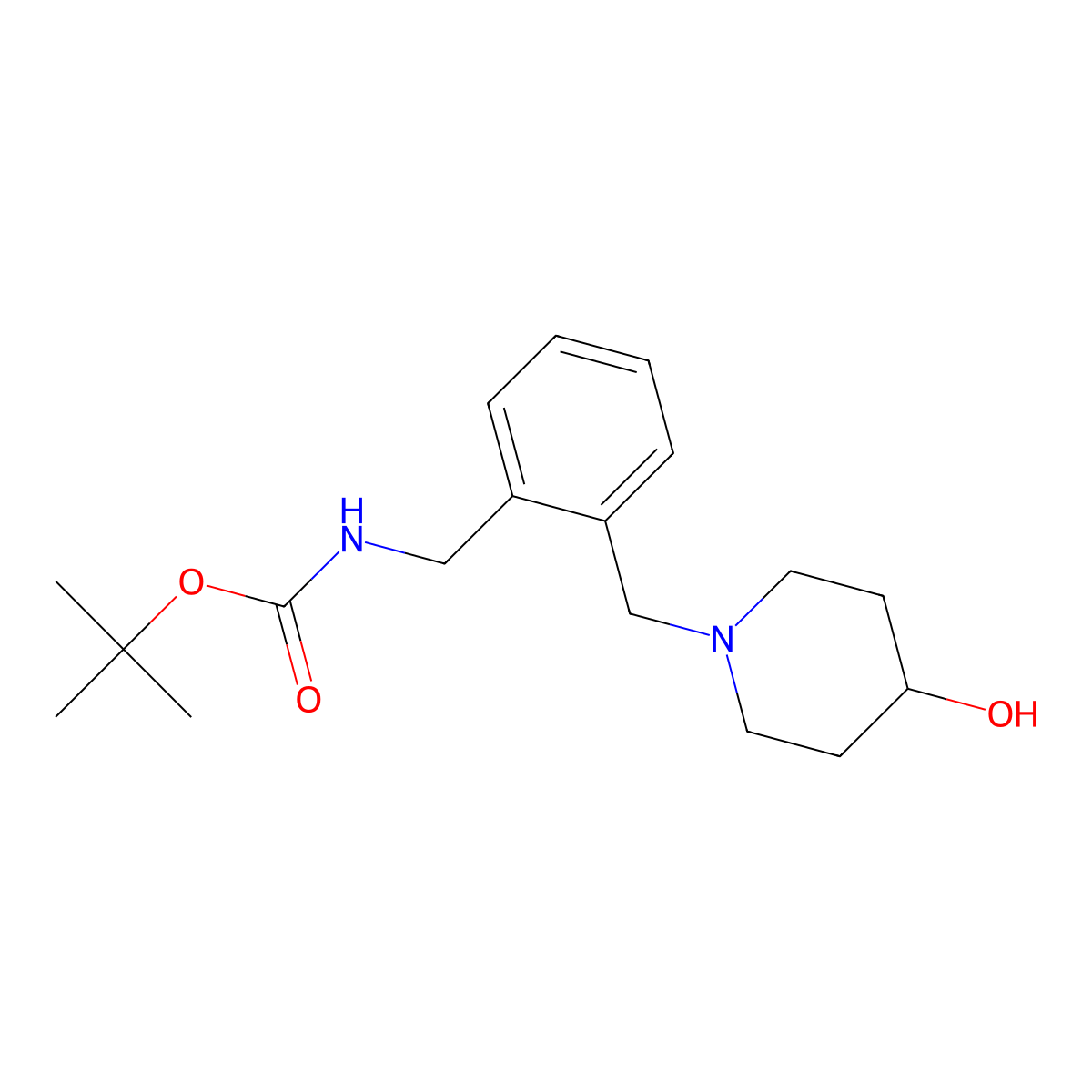 tert-butyl N-({2-[(4-hydroxypiperidin-1-yl)methyl]phenyl}methyl)carbamate molecular structure, CAS 1607252-26-5
