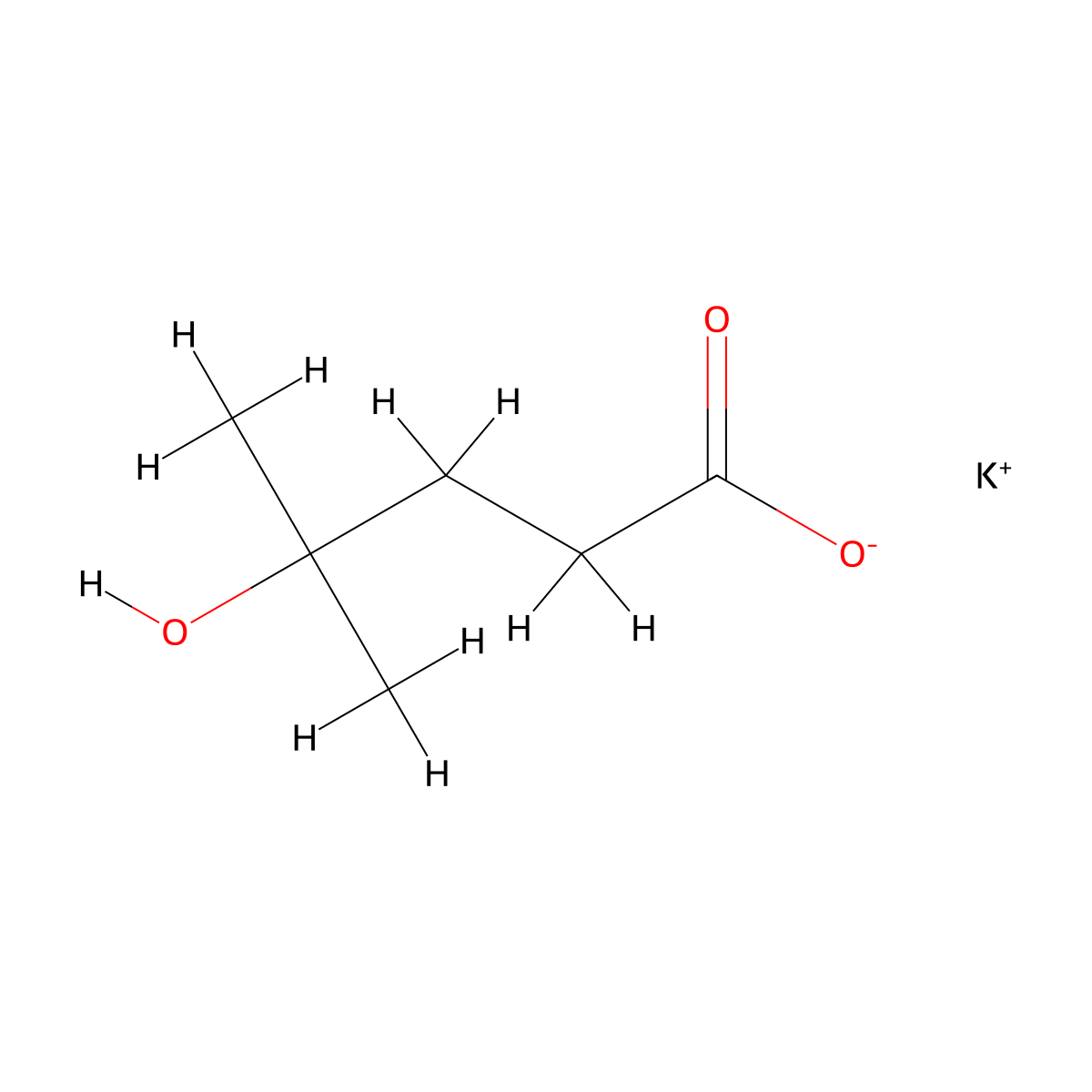 Potassium 4-hydroxy-4-methylpentanoate molecular structure, CAS 1607261-66-4