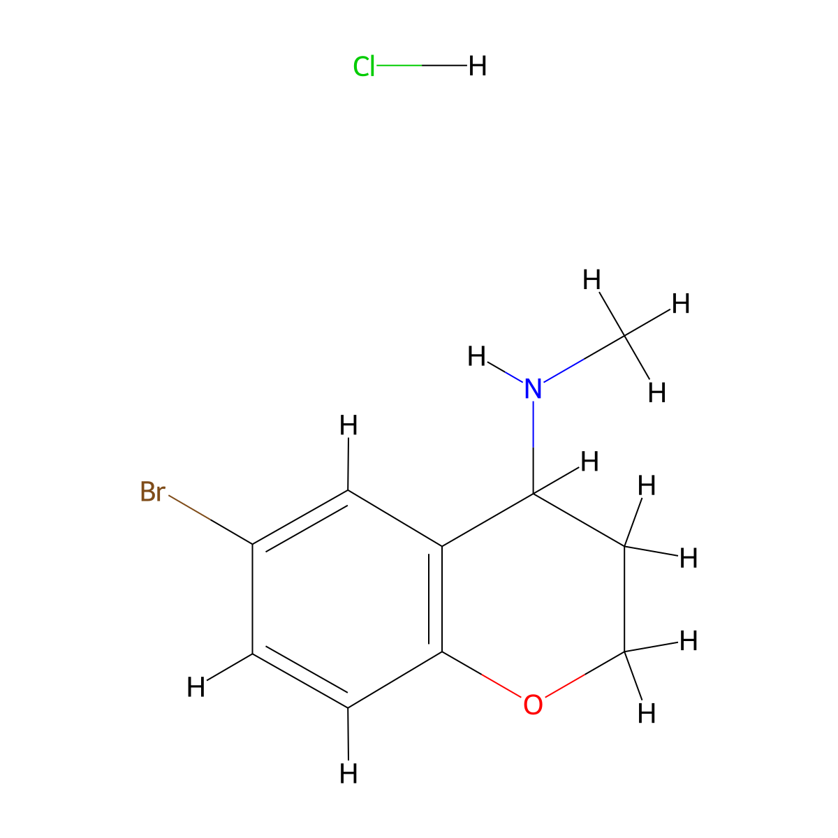 6-bromo-N-methyl-3,4-dihydro-2H-1-benzopyran-4-amine hydrochloride molecular structure, CAS 1607263-14-8