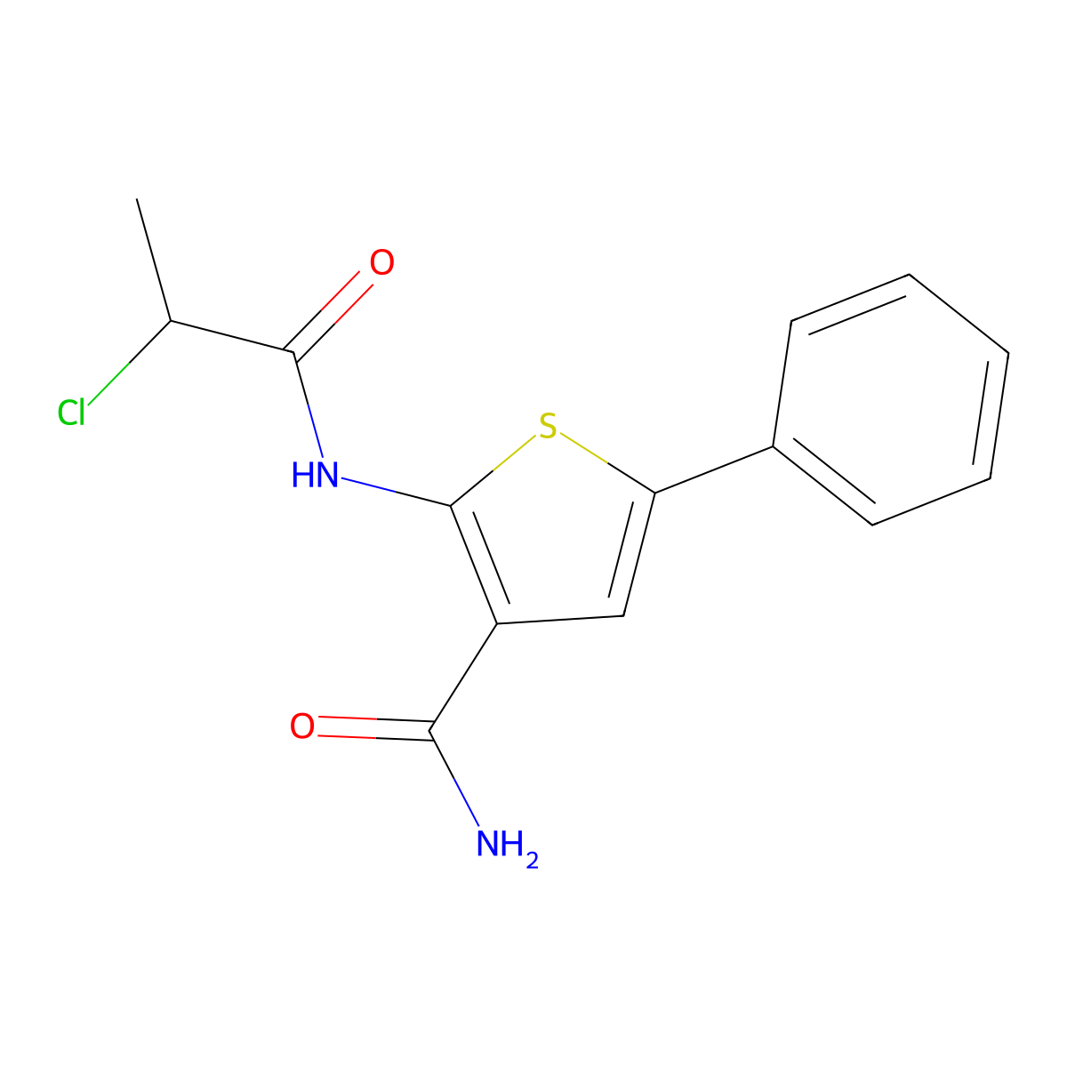 2-(2-Chloropropanamido)-5-phenylthiophene-3-carboxamide molecular structure, CAS 1607265-60-0