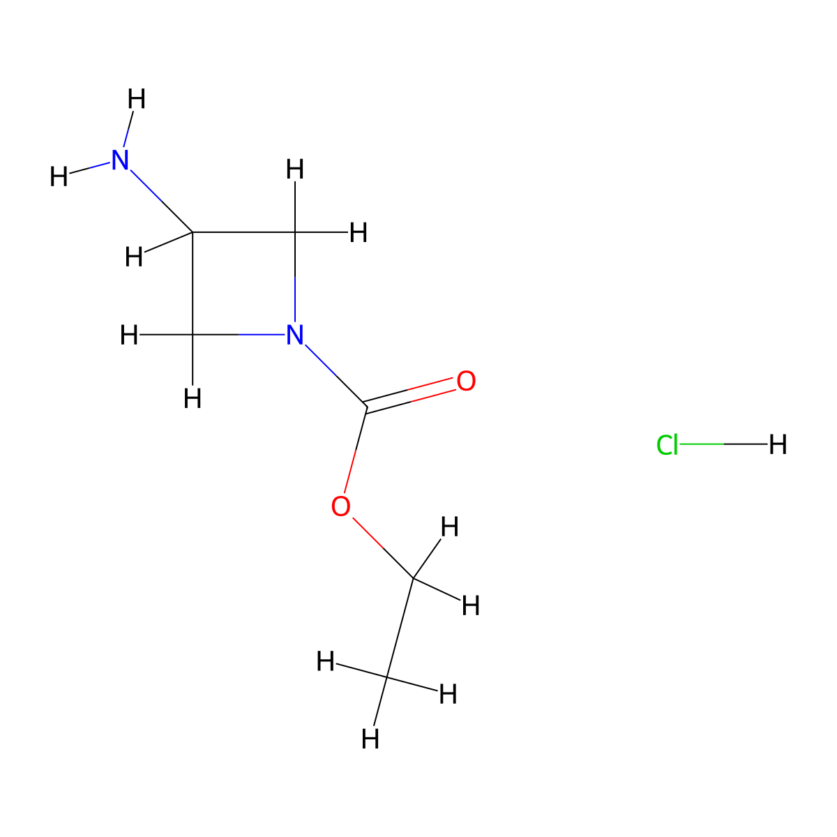 Ethyl 3-aminoazetidine-1-carboxylate hydrochloride molecular structure, CAS 1607274-65-6