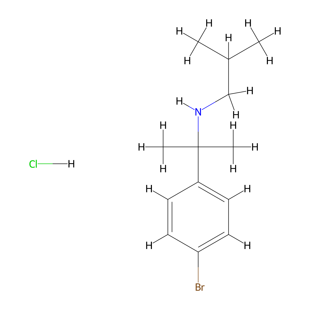 (2-(4-Bromophenyl)propan-2-yl)(2-methylpropyl)amine hydrochloride molecular structure, CAS 1607277-68-8