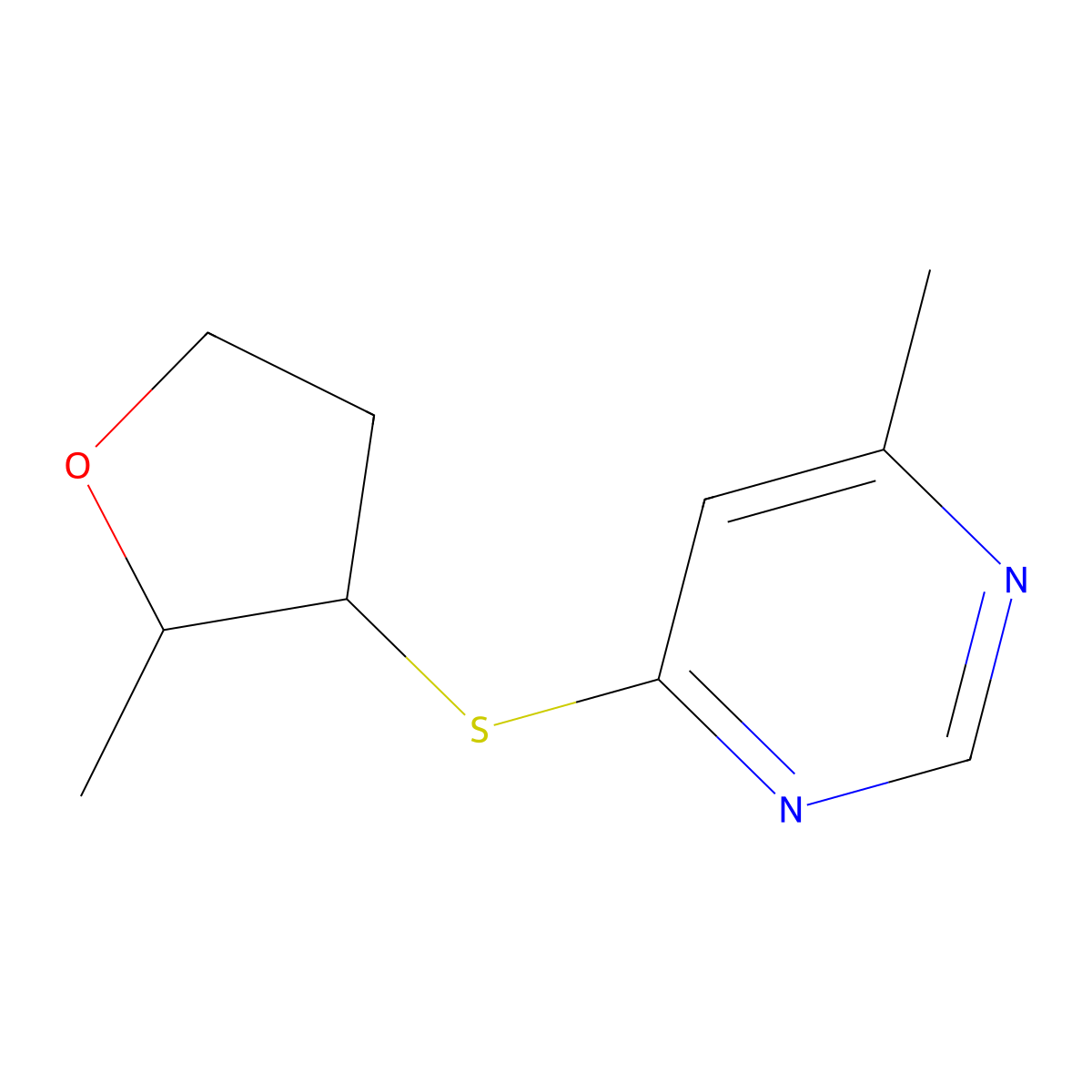 4-Methyl-6-[(2-methyloxolan-3-YL)sulfanyl]pyrimidine molecular structure, CAS 1607289-81-5