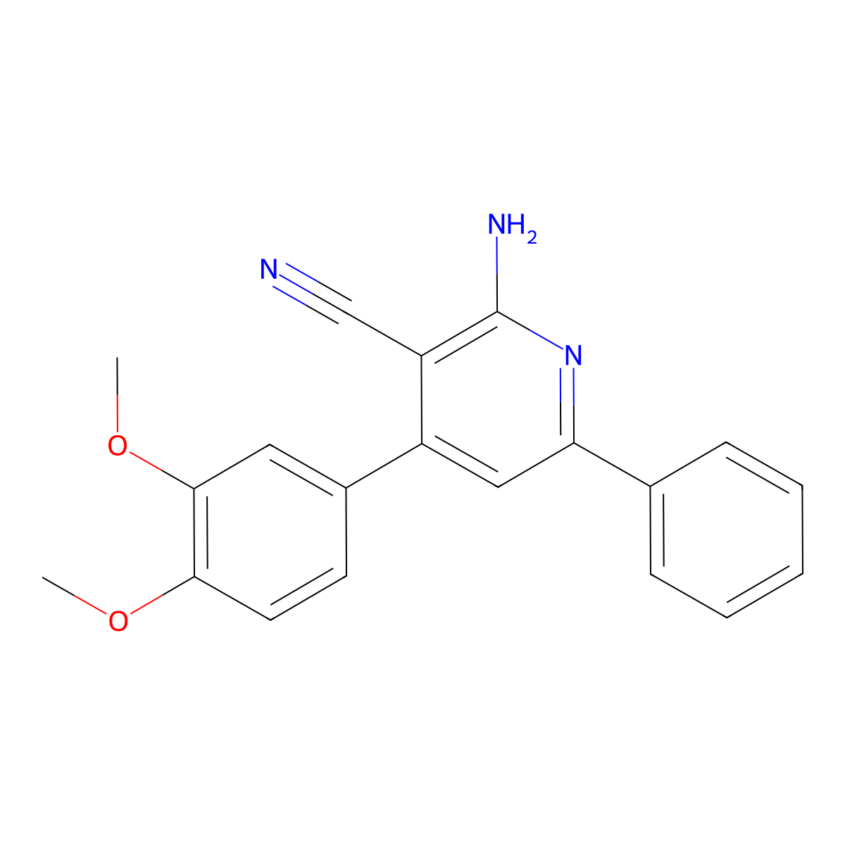 2-Amino-4-(3,4-dimethoxyphenyl)-6-phenylnicotinonitrile molecular structure, CAS 160729-09-9