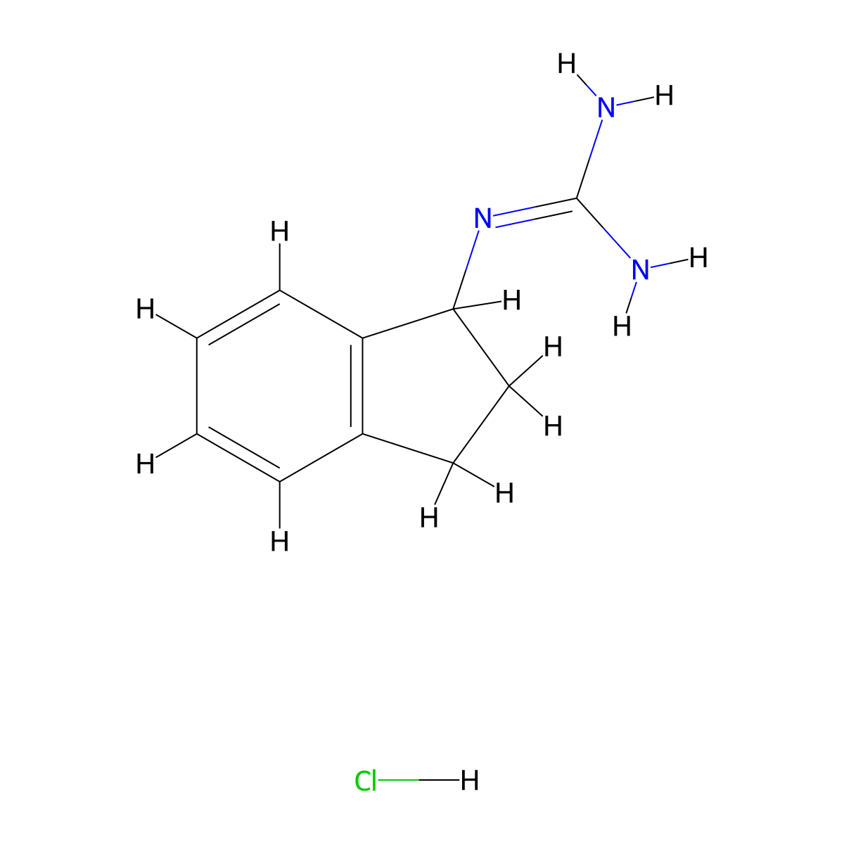 N''-(2,3-dihydro-1H-inden-1-yl)guanidine hydrochloride molecular structure, CAS 1607290-11-8