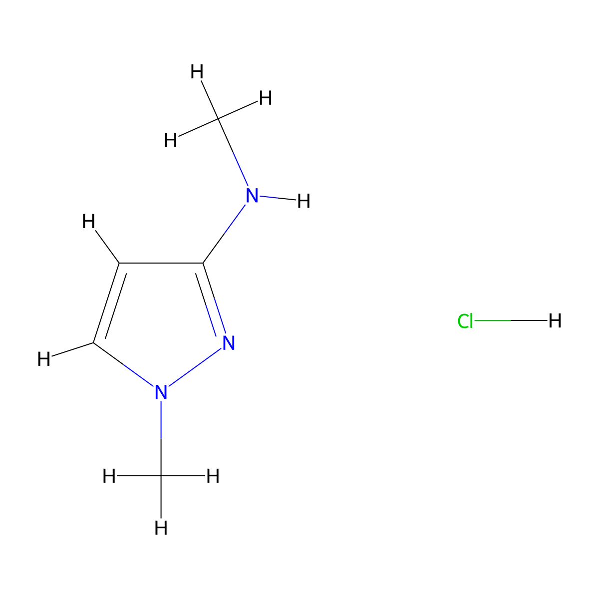 N,1-dimethyl-1H-pyrazol-3-amine hydrochloride molecular structure, CAS 1607302-11-3