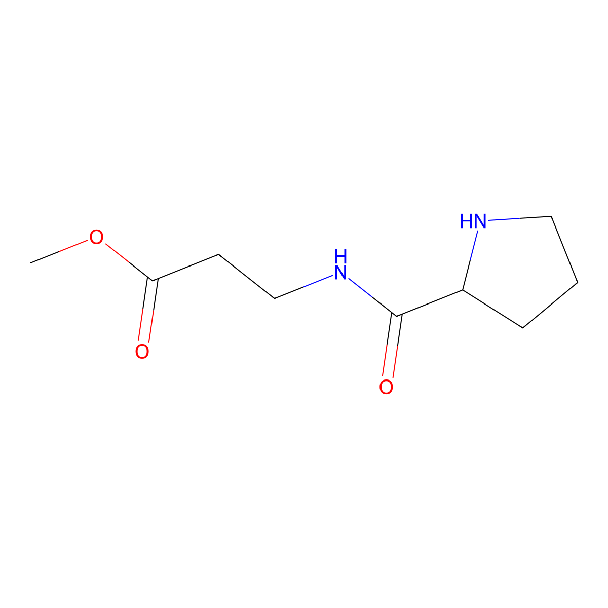 Methyl 3-(pyrrolidine-2-carboxamido)propanoate molecular structure, CAS 1607439-14-4