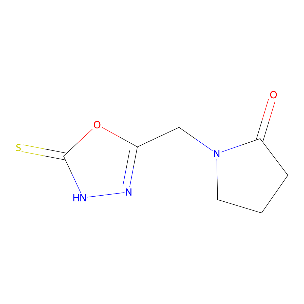 1-((5-Sulfanyl-1,3,4-oxadiazol-2-yl)methyl)pyrrolidin-2-one molecular structure, CAS 160758-18-9