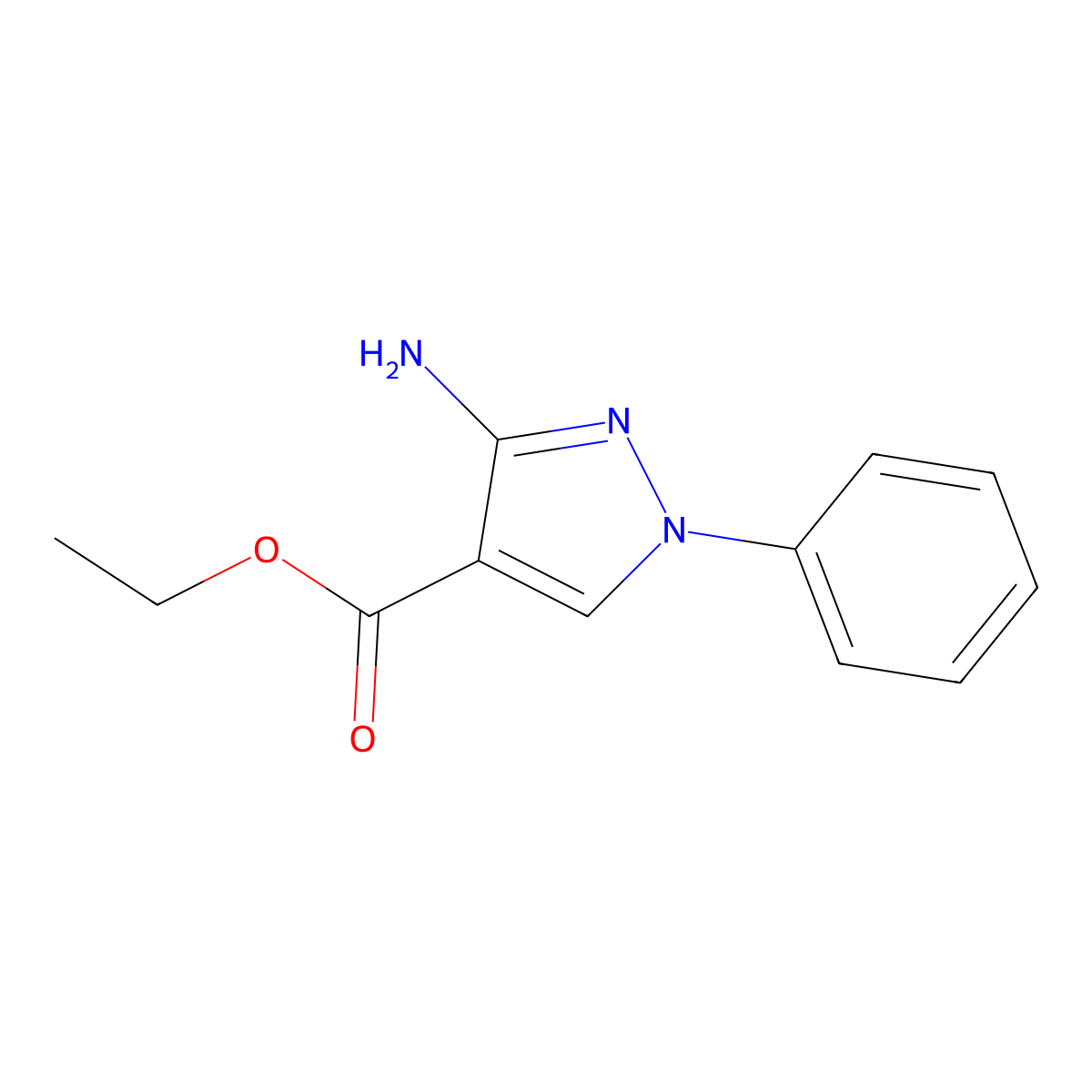Ethyl 3-amino-1-phenyl-1H-pyrazole-4-carboxylate molecular structure, CAS 16078-63-0