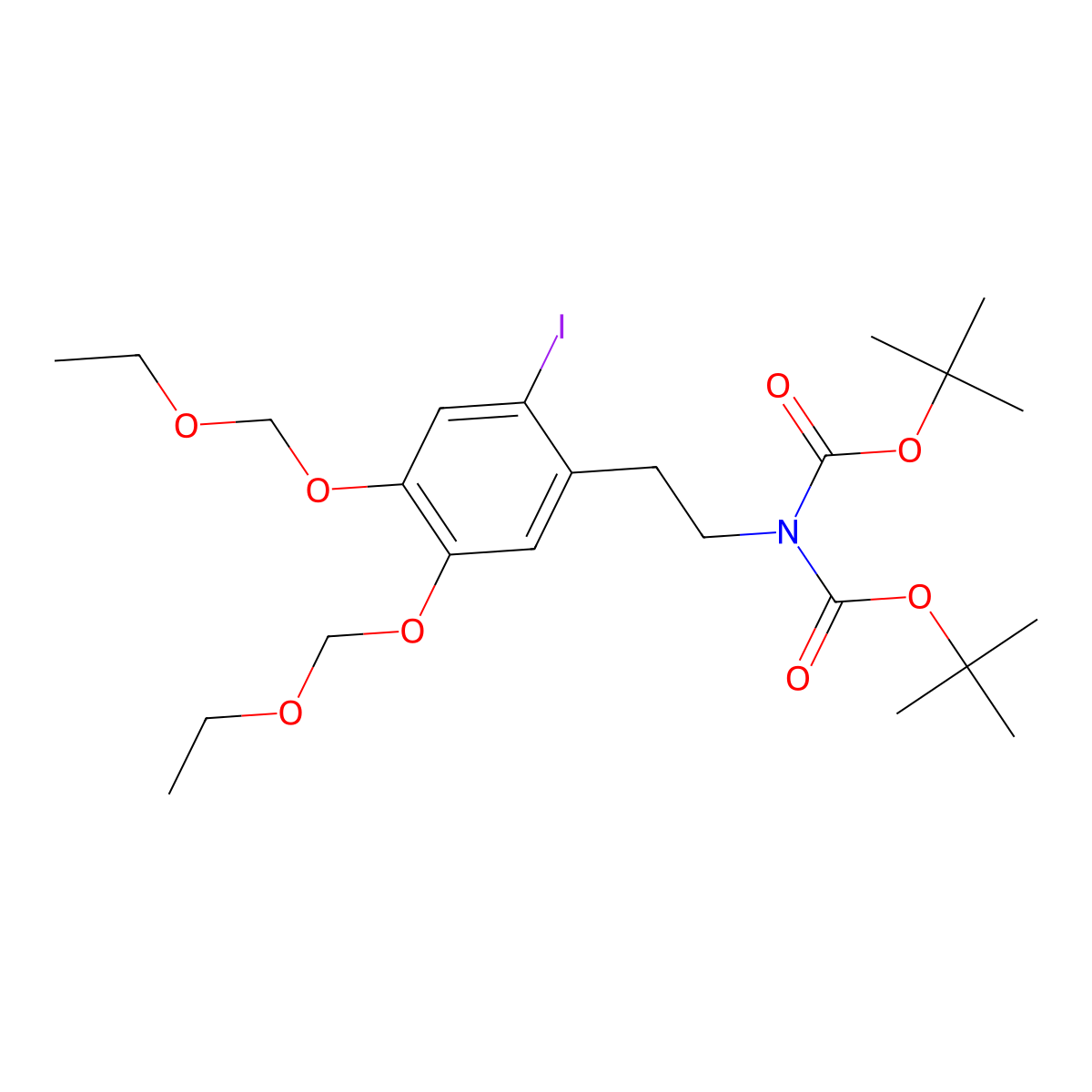 2-[2-[(Di-tert-butoxycarbonyl)amino]ethyl]-4,5-bis(ethoxymethoxy)iodobenzene molecular structure, CAS 1607804-19-2