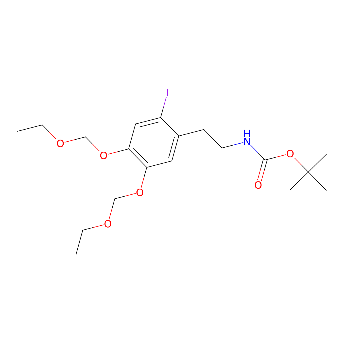 Tert-butyl 4,5-bis(ethoxymethoxy)-2-iodophenethylcarbamate molecular structure, CAS 1607804-25-0