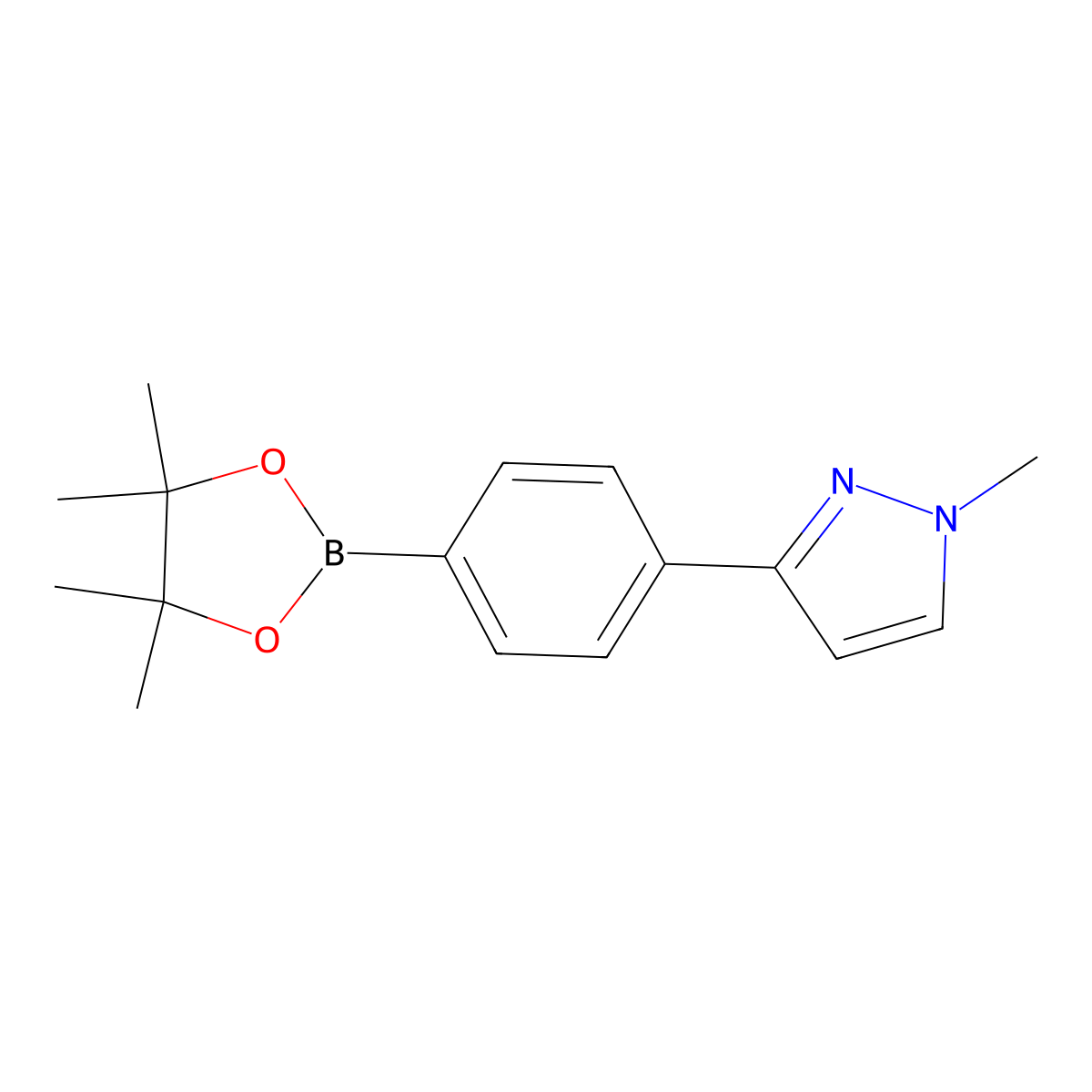 1-Methyl-3-(4-(4,4,5,5-tetramethyl-1,3,2-dioxaborolan-2-yl)phenyl)-1H-pyrazole molecular structure, CAS 1607838-15-2