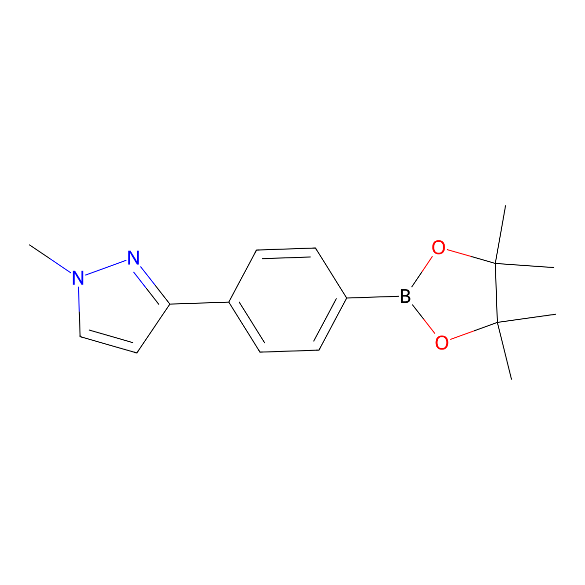 1-Methyl-3-(4-(4,4,5,5-tetramethyl-1,3,2-dioxaborolan-2-yl)phenyl)-1H-pyrazole molecular structure, CAS 1607838-15-2