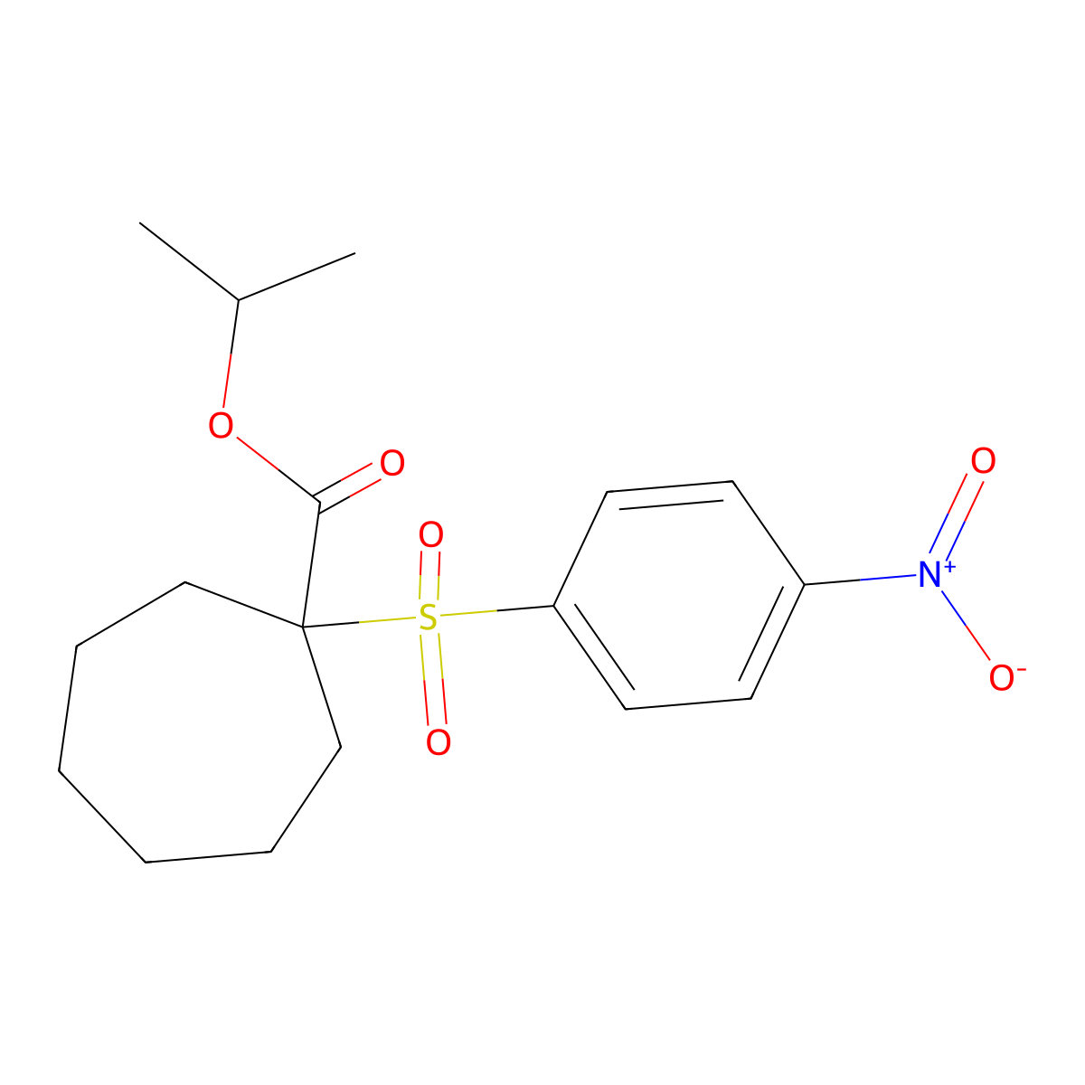 Cycloheptanecarboxylic acid, 1-((4-nitrophenyl)sulfonyl)-, 1-methylethyl ester molecular structure, CAS 160790-05-6