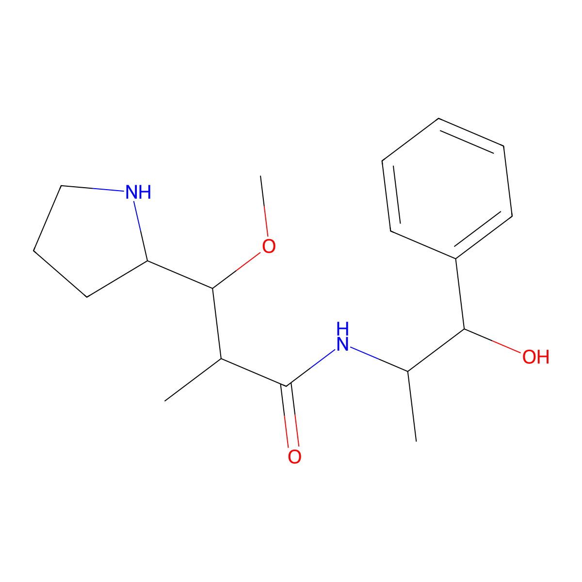 (2R,3R)-N-((1S,2R)-1-hydroxy-1-phenylpropan-2-yl)-3-methoxy-2-methyl-3-((S)-pyrrolidin-2-yl)propanamide molecular structure, CAS 160800-82-8