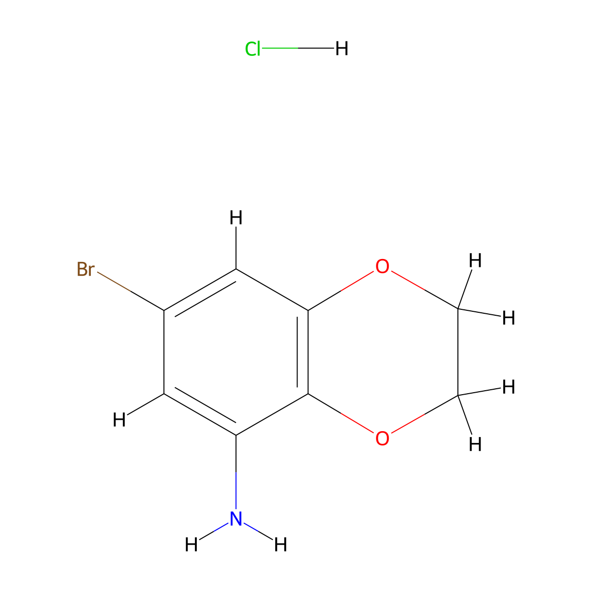 7-Bromo-2,3-dihydro-1,4-benzodioxin-5-amine hydrochloride molecular structure, CAS 16081-48-4