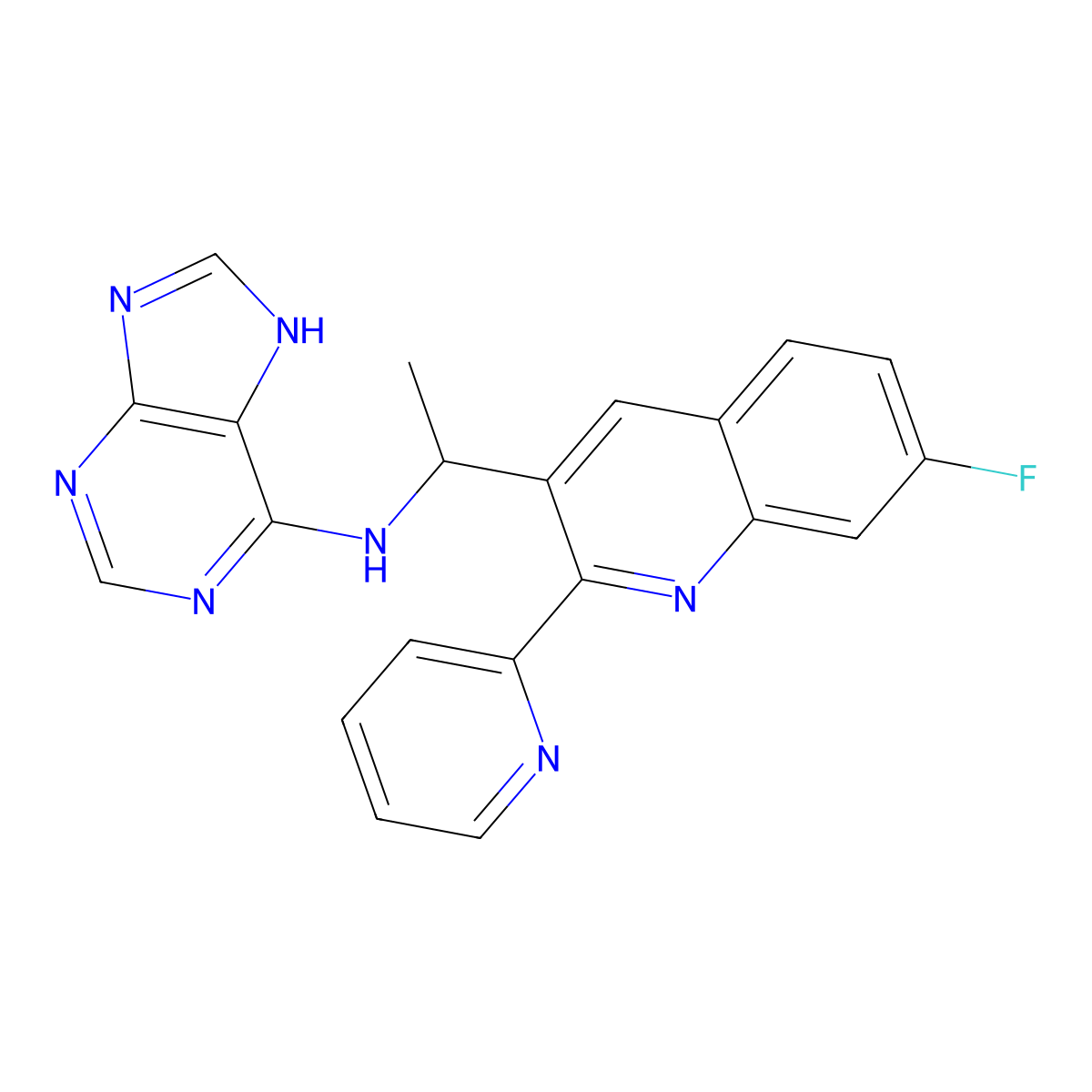 (alphaS)-7-Fluoro-alpha-methyl-N-9H-purin-6-yl-2-(2-pyridinyl)-3-quinolinemethanamine molecular structure, CAS 1608125-21-8