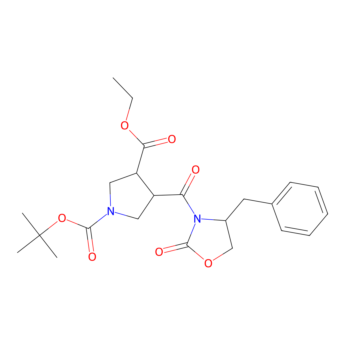 1-(tert-Butyl) 3-ethyl (3R,4R)-4-((R)-4-benzyl-2-oxooxazolidine-3-carbonyl)pyrrolidine-1,3-dicarboxylate molecular structure, CAS 1608142-53-5