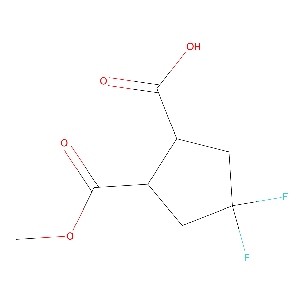 rac-(1R,2R)-4,4-difluoro-2-(methoxycarbonyl)cyclopentane-1-carboxylic acid molecular structure, CAS 1608143-73-2