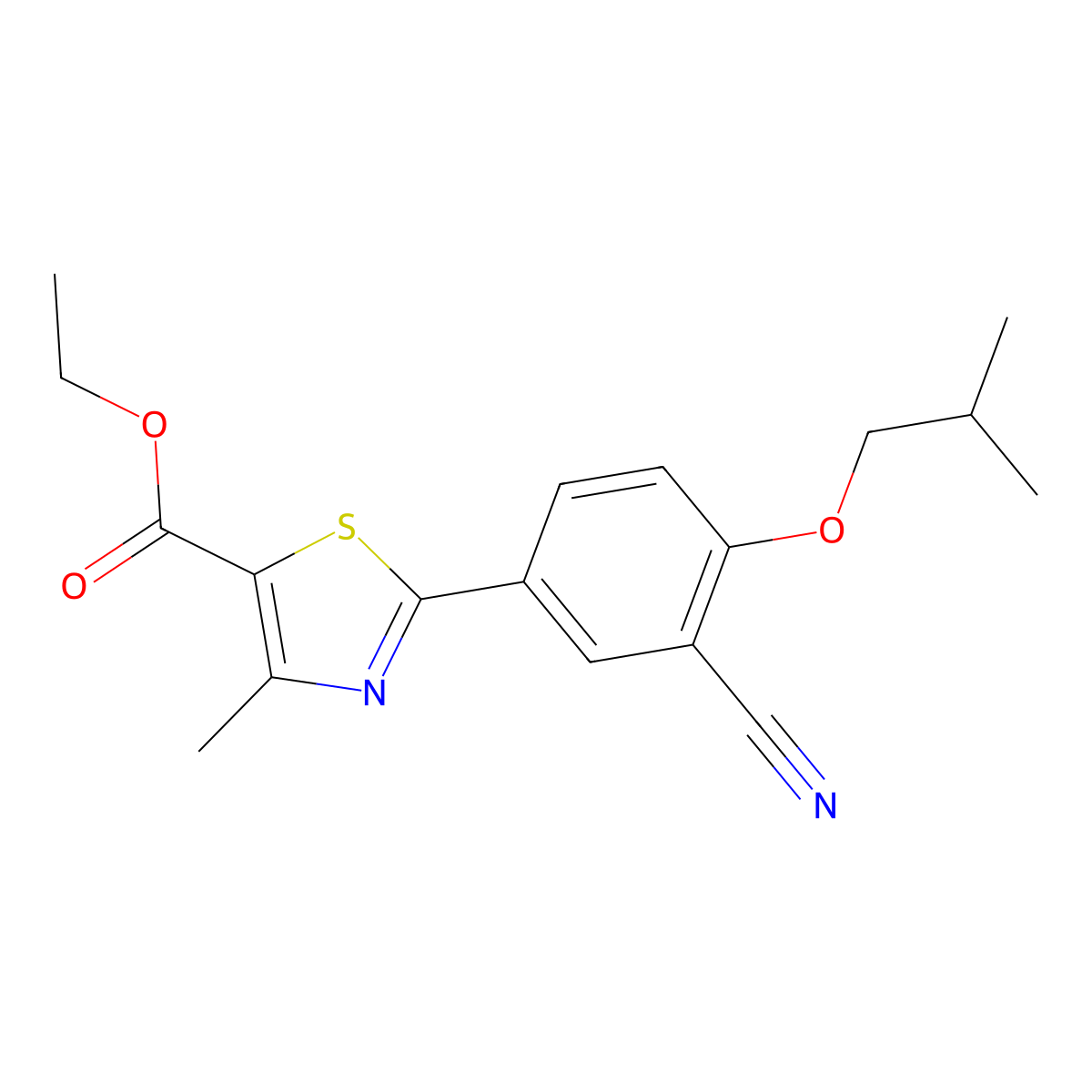 5-Thiazolecarboxylic acid, 2-(3-cyano-4-(2-methylpropoxy)phenyl)-4-methyl-, ethyl ester molecular structure, CAS 160844-75-7