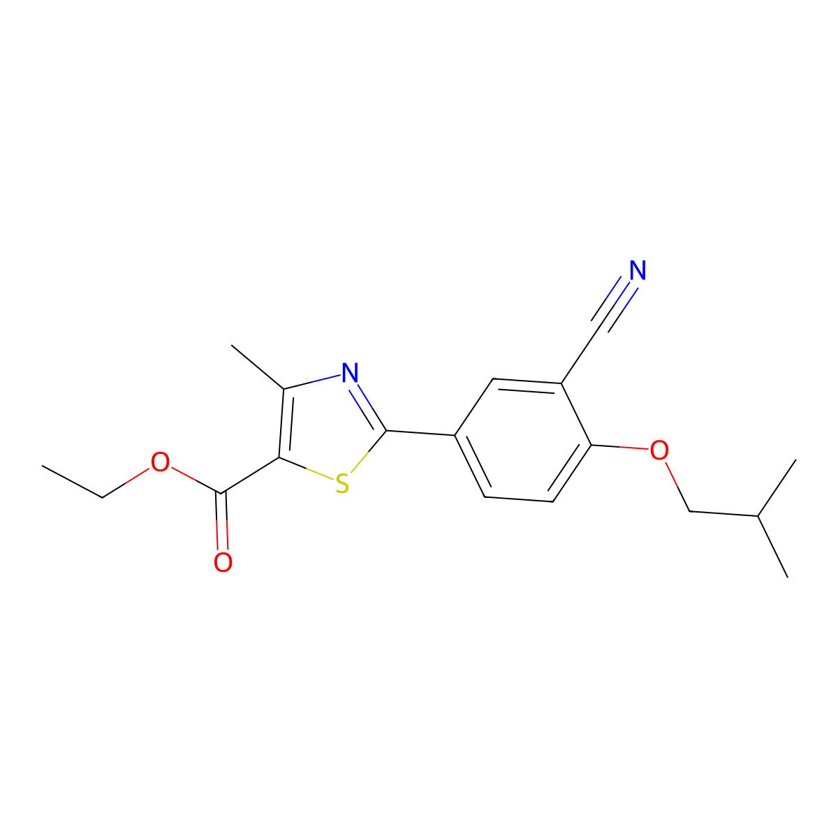 5-Thiazolecarboxylic acid, 2-(3-cyano-4-(2-methylpropoxy)phenyl)-4-methyl-, ethyl ester molecular structure, CAS 160844-75-7