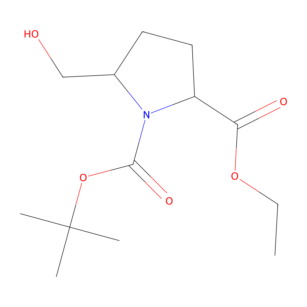 O1-tert-butyl O2-ethyl (2R,5S)-5-(hydroxymethyl)pyrrolidine-1,2-dicarboxylate molecular structure, CAS 1608495-52-8