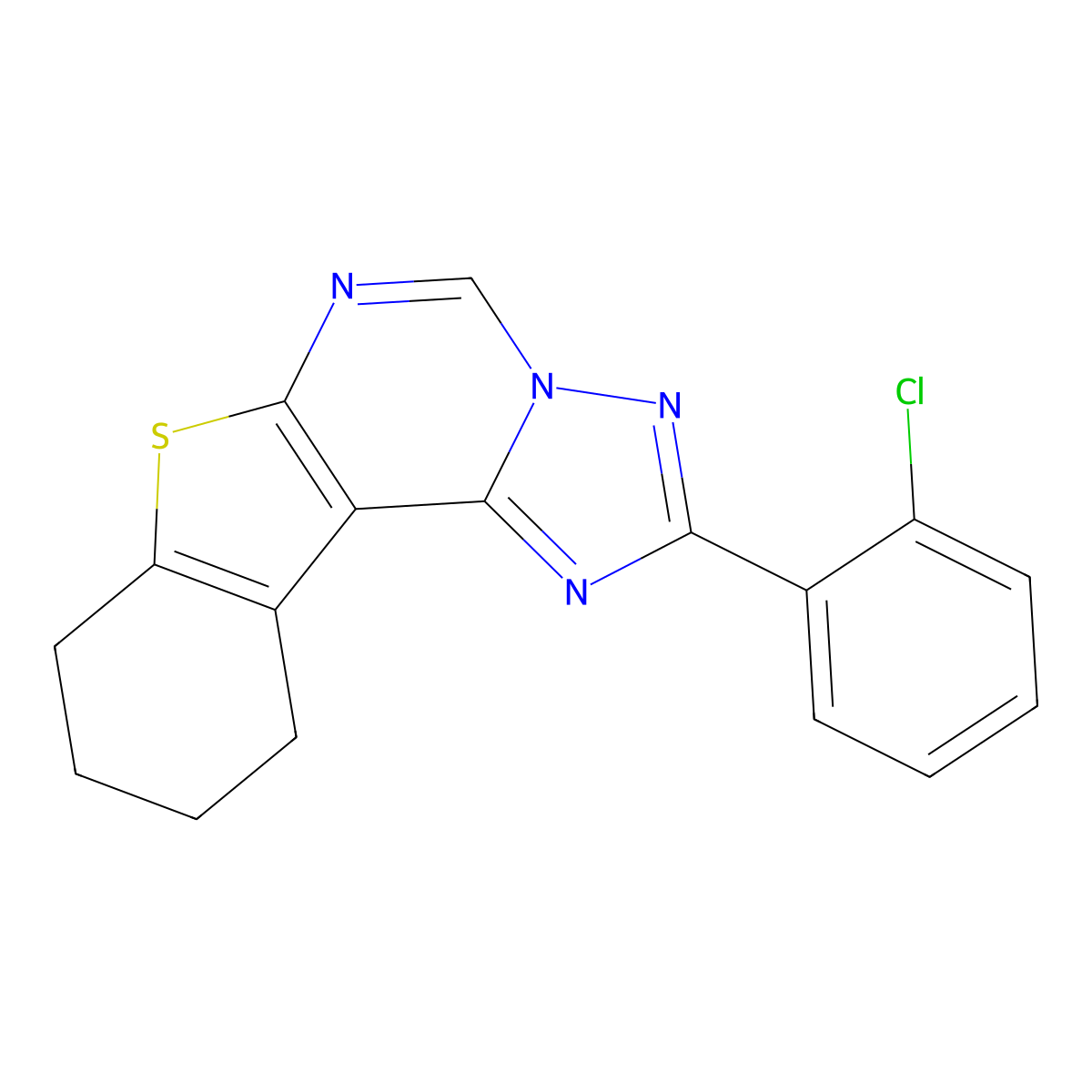 2-(2-Chlorophenyl)-8,9,10,11-tetrahydro[1]benzothieno[3,2-e][1,2,4]triazolo[1,5-c]pyrimidine molecular structure, CAS 160887-15-0