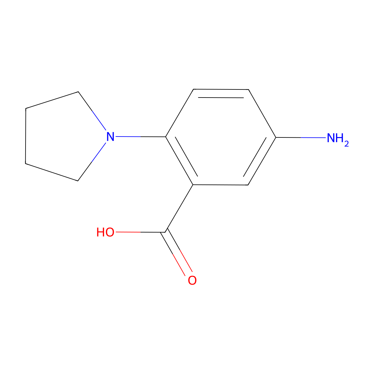 5-Amino-2-pyrrolidin-1-yl-benzoic acid molecular structure, CAS 16089-46-6