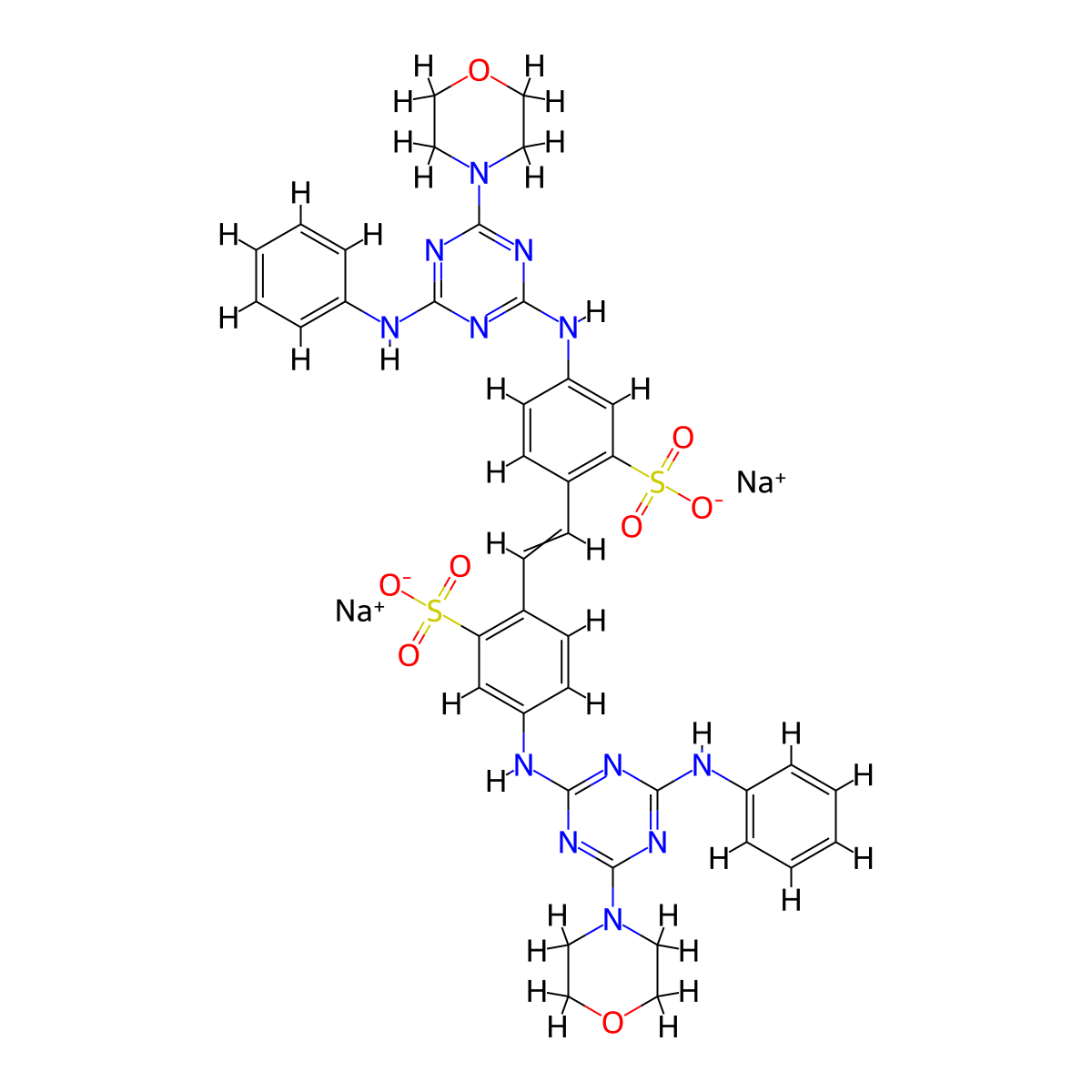 4,4'-bis(2-morpholino-4-anilino-s-triazinyl-6-amino)stilbene-2,2'-disulfonic acid disodium salt molecular structure, CAS 16090-02-1