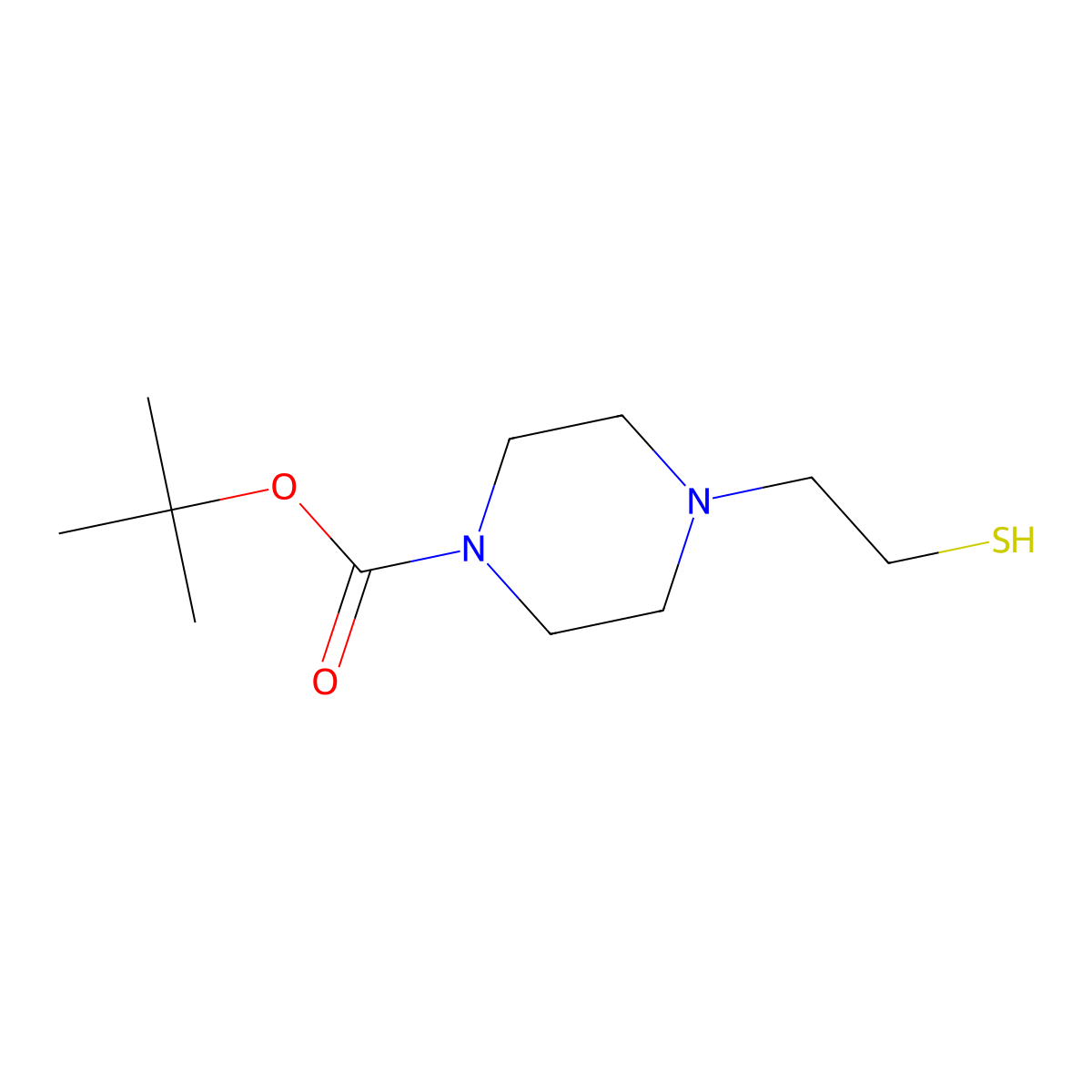 1-Piperazinecarboxylic acid, 4-(2-mercaptoethyl)-, 1,1-dimethylethyl ester molecular structure, CAS 1609024-76-1
