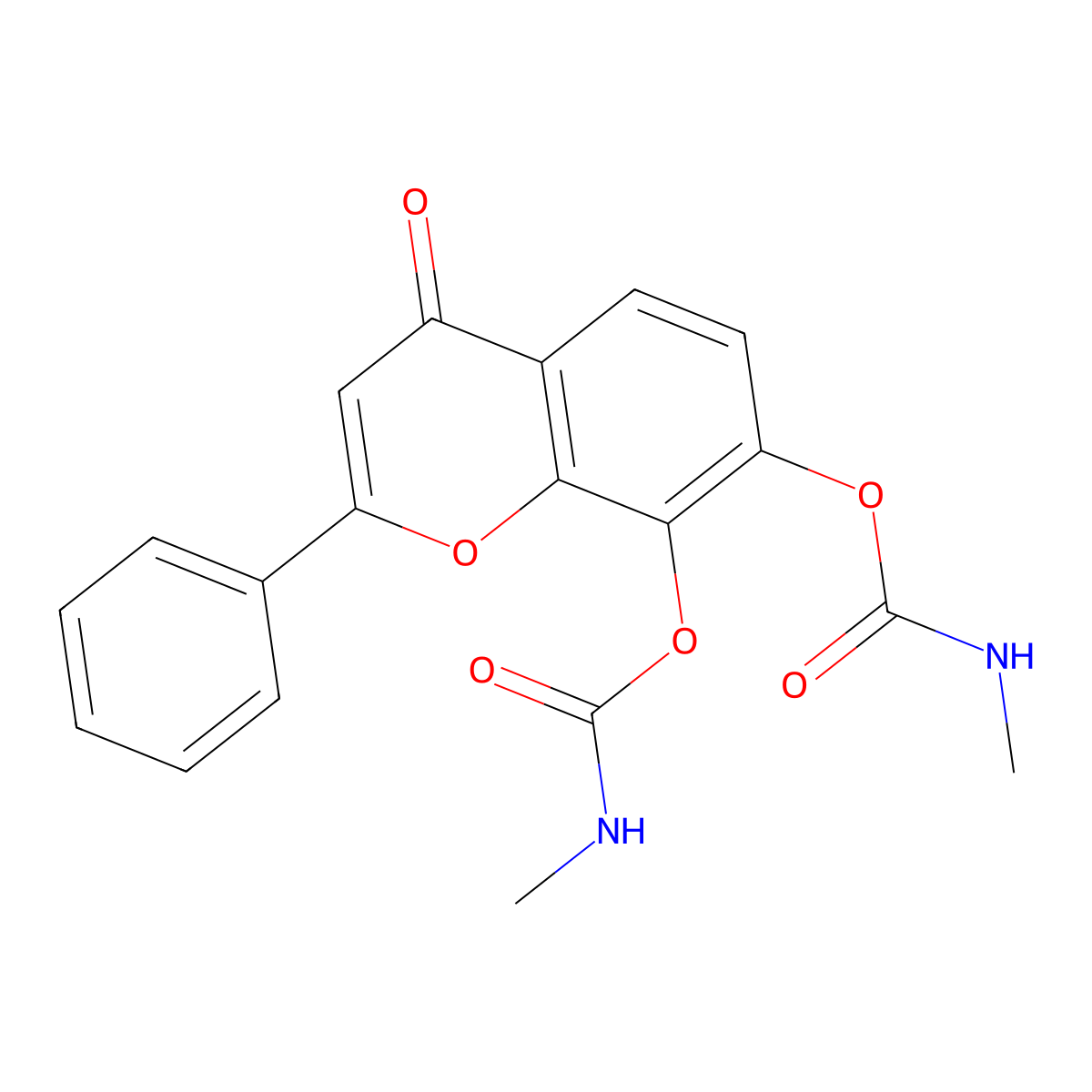 7,8-Bis(((methylamino)carbonyl)oxy)-2-phenyl-4H-1-benzopyran-4-one molecular structure, CAS 1609067-49-3