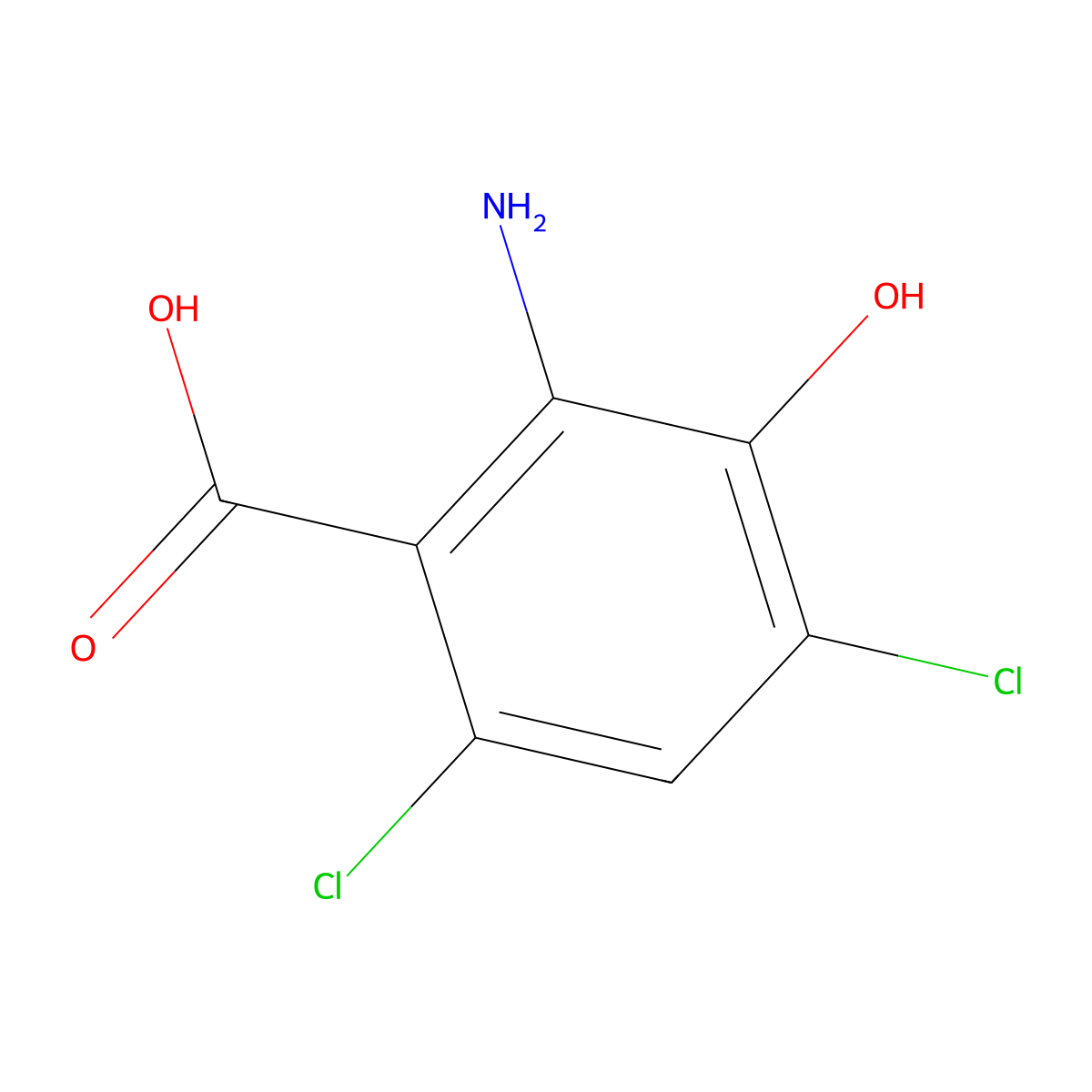 2-Amino-4,6-dichloro-3-hydroxybenzoic acid molecular structure, CAS 160911-15-9