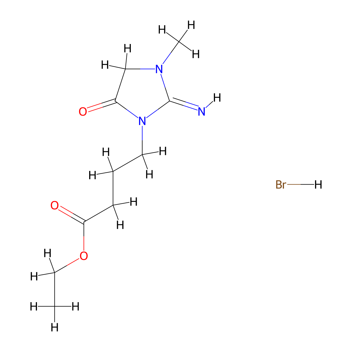 Ethyl 4-(2-imino-3-methyl-5-oxoimidazolidin-1-yl)butanoate hydrobromide molecular structure, CAS 1609124-36-8