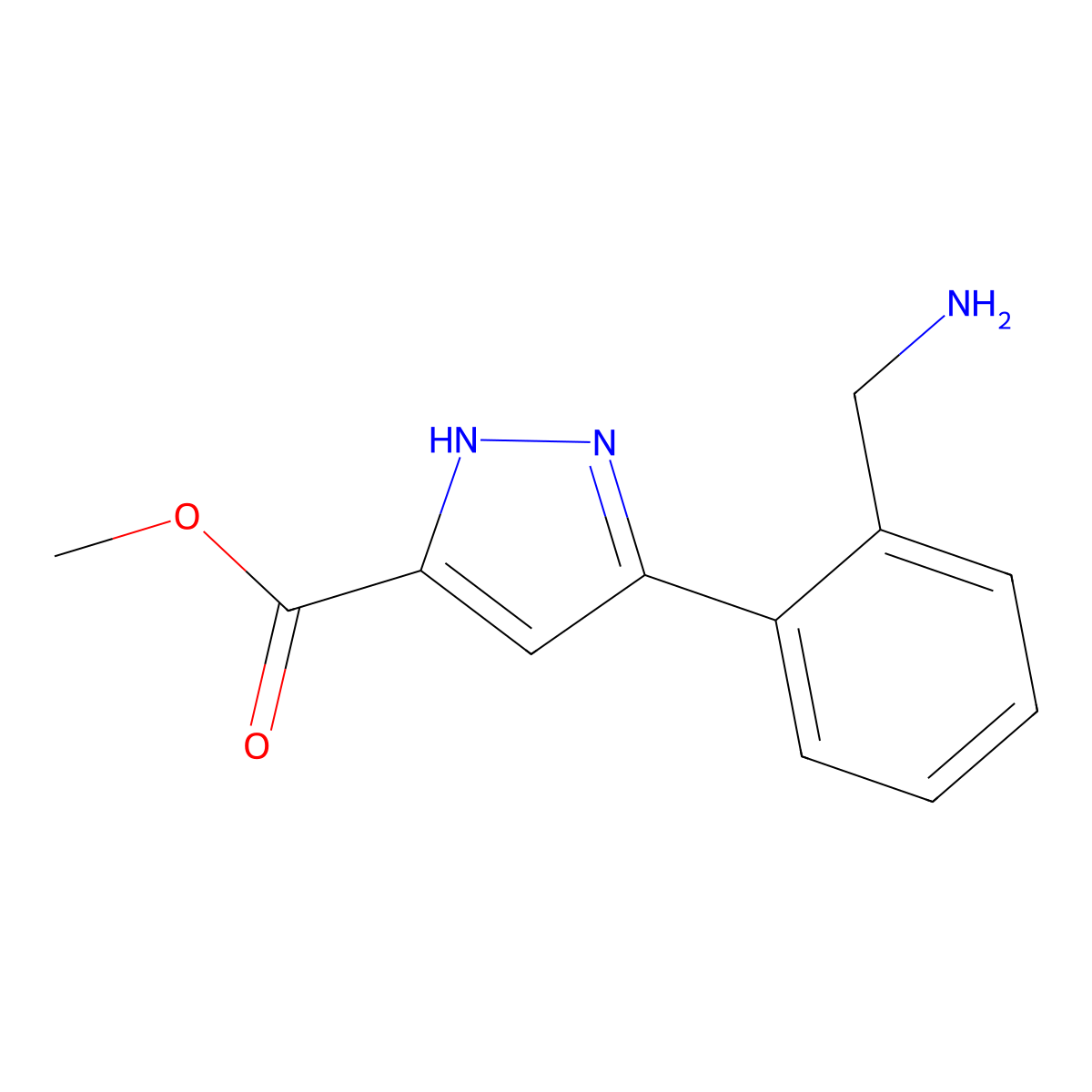 Methyl 5-[2-(aminomethyl)phenyl]-1H-pyrazole-3-carboxylate molecular structure, CAS 1609156-04-8