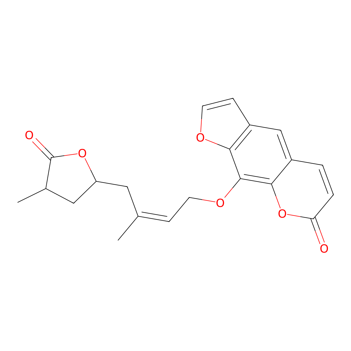 9-[(E)-3-methyl-4-(4-methyl-5-oxooxolan-2-yl)but-2-enoxy]furo[3,2-g]chromen-7-one molecular structure, CAS 1609166-45-1