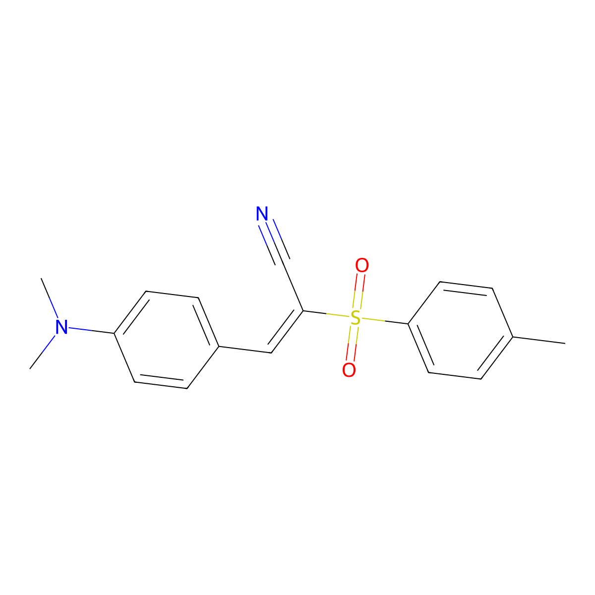 (2E)-3-[4-(dimethylamino)phenyl]-2-(4-methylbenzenesulfonyl)prop-2-enenitrile molecular structure, CAS 16092-97-0