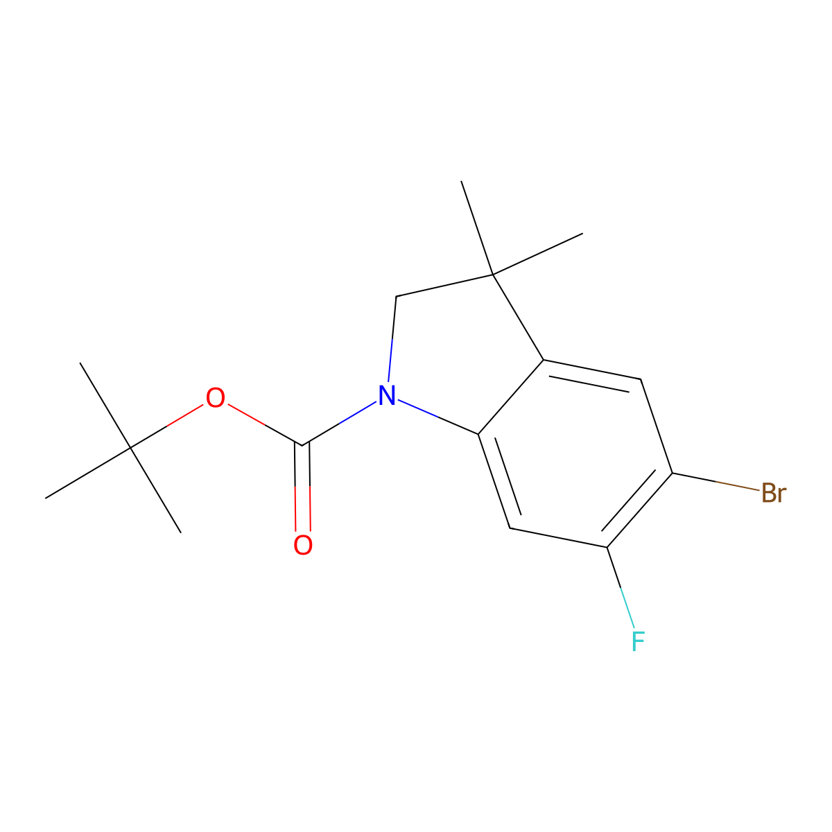 tert-butyl 5-bromo-6-fluoro-3,3-dimethyl-2,3-dihydro-1H-indole-1-carboxylate molecular structure, CAS 1609265-63-5