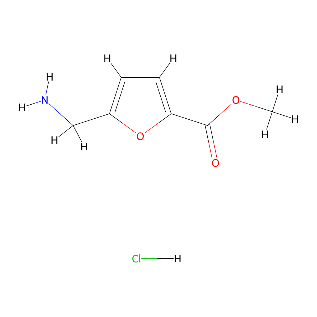 Methyl 5-(aminomethyl)-2-furoate hydrochloride molecular structure, CAS 160938-84-1