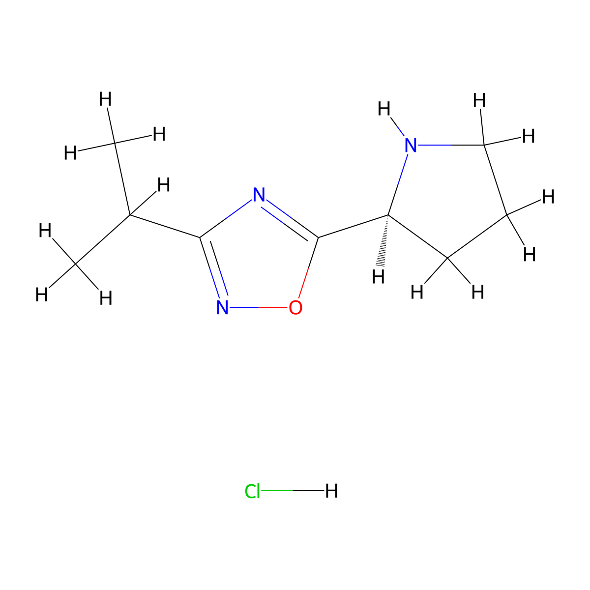 3-Isopropyl-5-[(2S)-2-pyrrolidinyl]-1,2,4-oxadiazole hydrochloride molecular structure, CAS 1609388-37-5