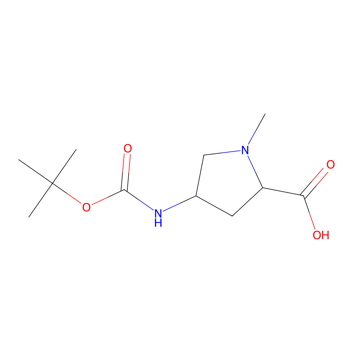 (2S,4R)-4-{[(tert-butoxy)carbonyl]amino}-1-methylpyrrolidine-2-carboxylic acid molecular structure, CAS 1609388-46-6