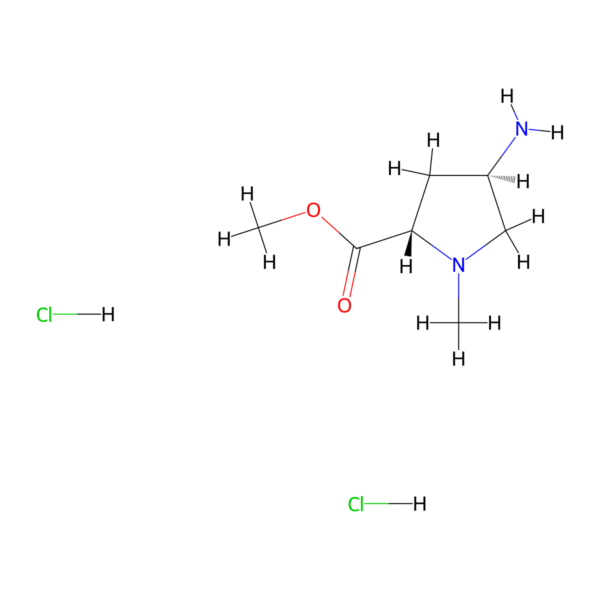 Methyl (4R)-4-amino-1-methyl-L-prolinate dihydrochloride molecular structure, CAS 1609388-59-1
