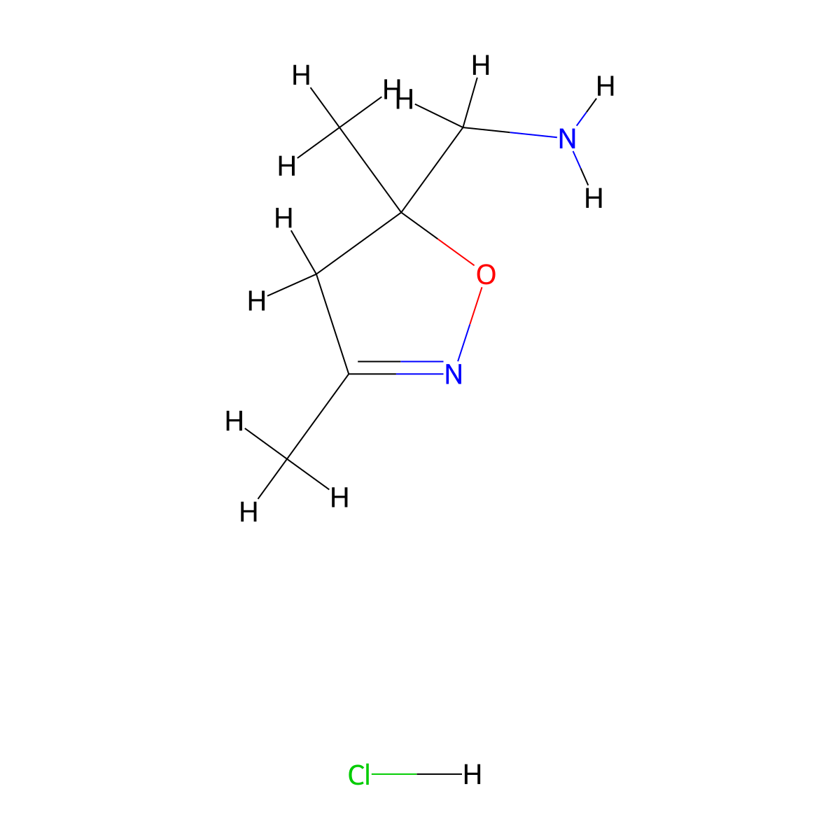 [(3,5-Dimethyl-4,5-dihydro-5-isoxazolyl)methyl]amine hydrochloride molecular structure, CAS 1609395-57-4