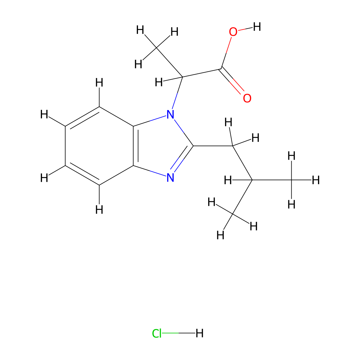2-(2-(2-methylpropyl)-1H-1,3-benzodiazol-1-yl)propanoic acid hydrochloride molecular structure, CAS 1609395-87-0