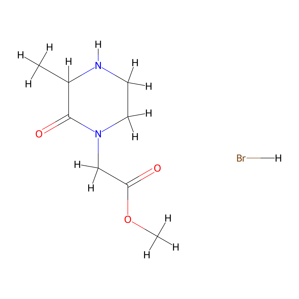 Methyl (3-methyl-2-oxo-1-piperazinyl)acetate hydrobromide molecular structure, CAS 1609396-06-6