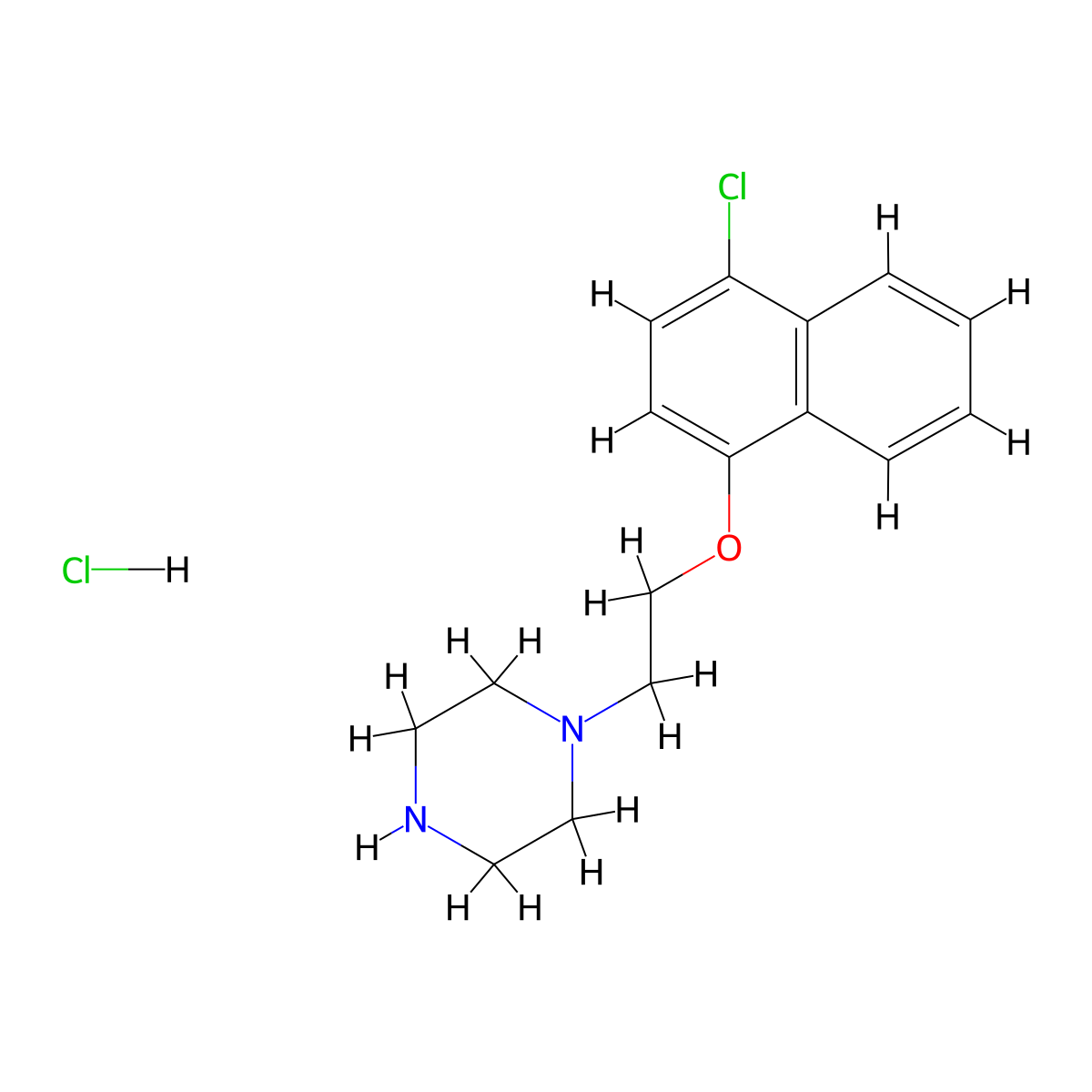 1-{2-[(4-Chloro-1-naphthyl)oxy]ethyl}piperazine hydrochloride molecular structure, CAS 1609396-35-1