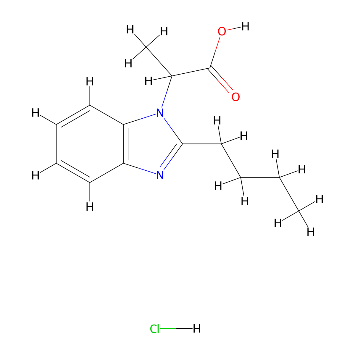 2-(2-Butyl-1H-benzimidazol-1-yl)propanoic acid hydrochloride molecular structure, CAS 1609396-39-5